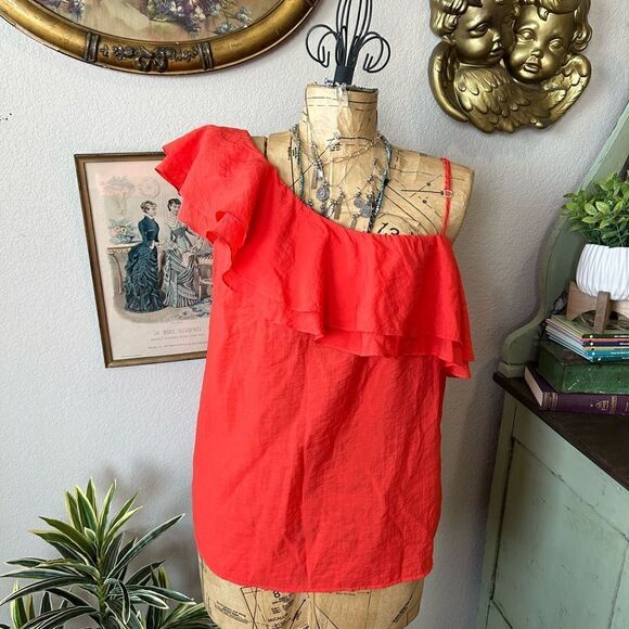 Blu Pepper NWT Plus Red Orange Sleeveless Asymmetrical Ruffle Blouse Sz 2x - Picture 5 of 9